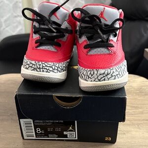 Kids Red and Gray Jordan 3 “cement” Sneakers